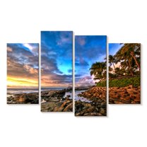 Elephant Stock Sunset In Secret Beach Wall Art - Horizontal Multi Panel Canvas - Hallway Wall Decor - Beach Multi Panel - Green And Yellow Decor - 36" x 22"