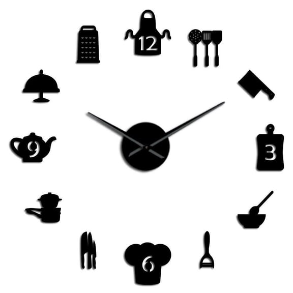 Kitchen Cooking Tools DIY Giant Wall Clock Frameless Large Watches Big Kitchen Wall Stickers Horologe Decorative Design For Home(Black,27inch)