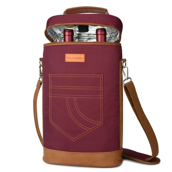 Tirrinia Wine Bag Portable Gift Tote,Polyester Leakproof Insulated Wine Bottle Carrying Cooler Carrier with Top Strap and Removable Compartment,for Travel,Picnic,Party,Great Gift for Wine Lover,Red