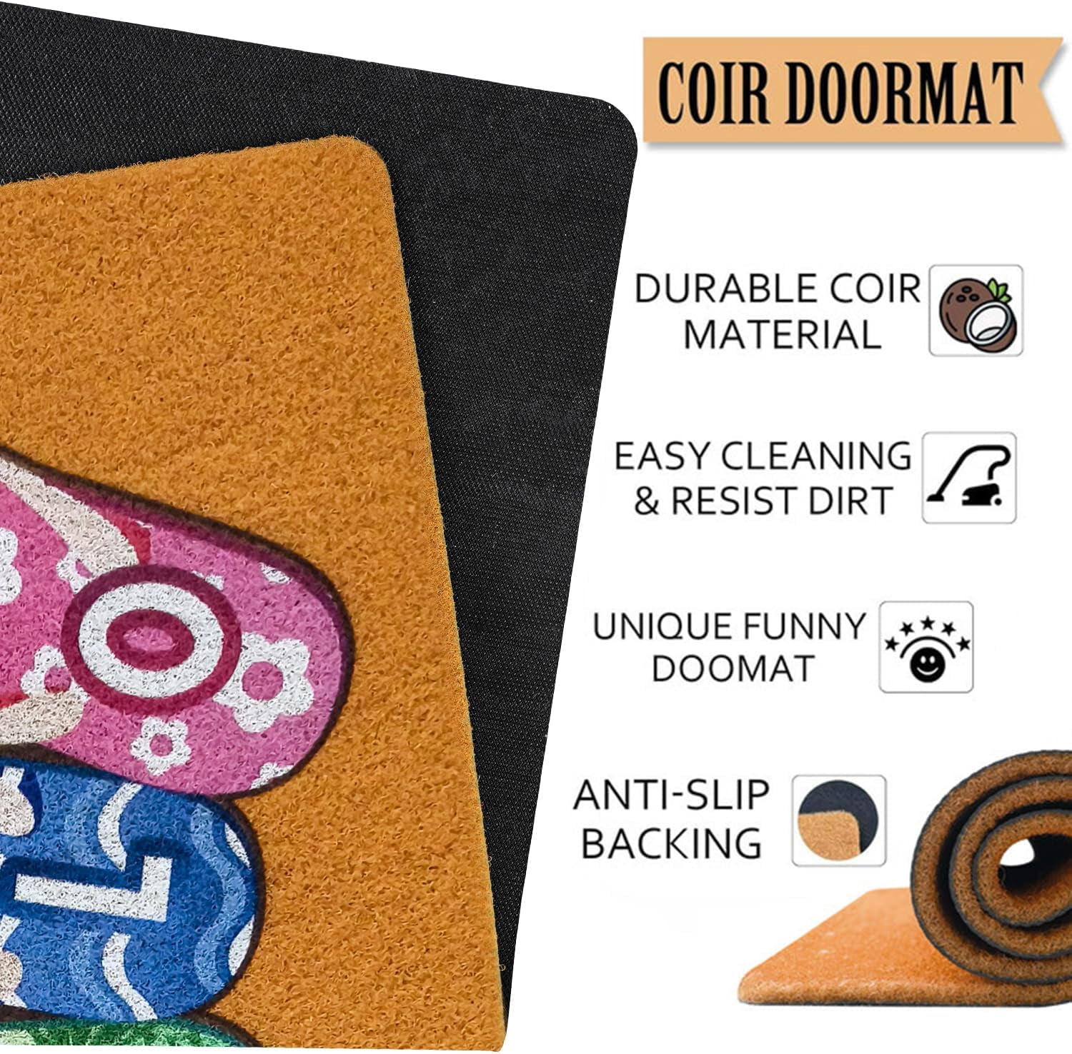 Summer Hello Flip Flops Coir Door Mat for Front Door, Nautical Beach Slippers Outdoor Welcome Mats for Entrance,Garden,RV,Patio,Home Porch Decor Doormat 30x17 Inch