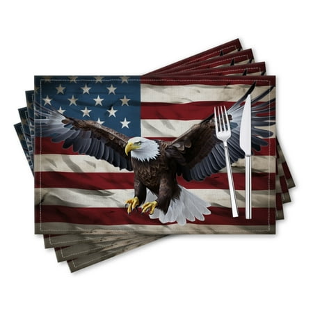 

BaHomeck placemats Set of 4 rectangle Linen Cotton Placemats for Dining Table Washable Heat Resistant 18*12inch Bald Eagle Superimposed Over Usa Flag