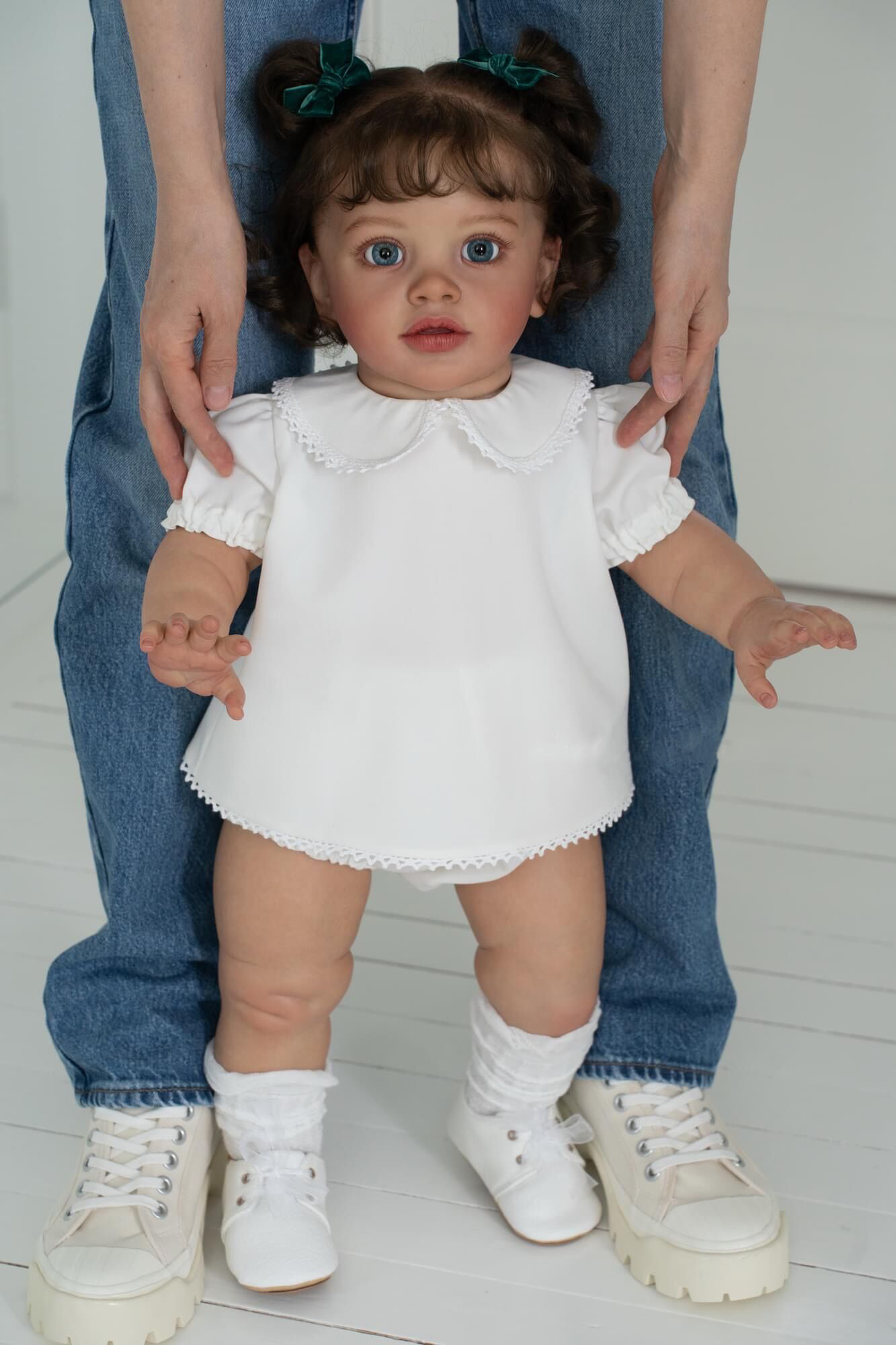 iCradle Lovely Lifelike Toddler Dolls Girl 26 Inch Realistic Babies Handmade Standing Dolls Soft Cloth Body Rooted Hair Blue Eyes Gift for Kids 3+