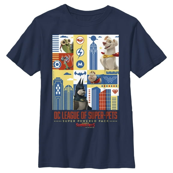 Boy's DC League of Super-Pets Super Powered Pack Panels  Graphic Tee Navy Blue Small