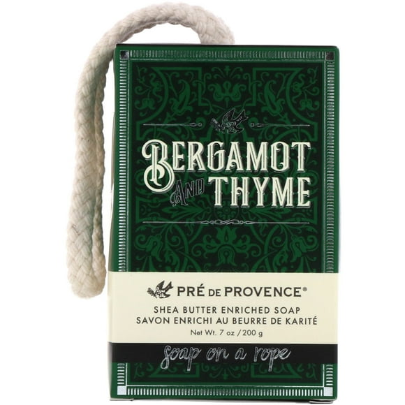 Pre De Provence Savon Parfum Homme sur Corde Enrichi au Beurre de Karité Naturel & Réparateur - Bergamote & Thym (200g)