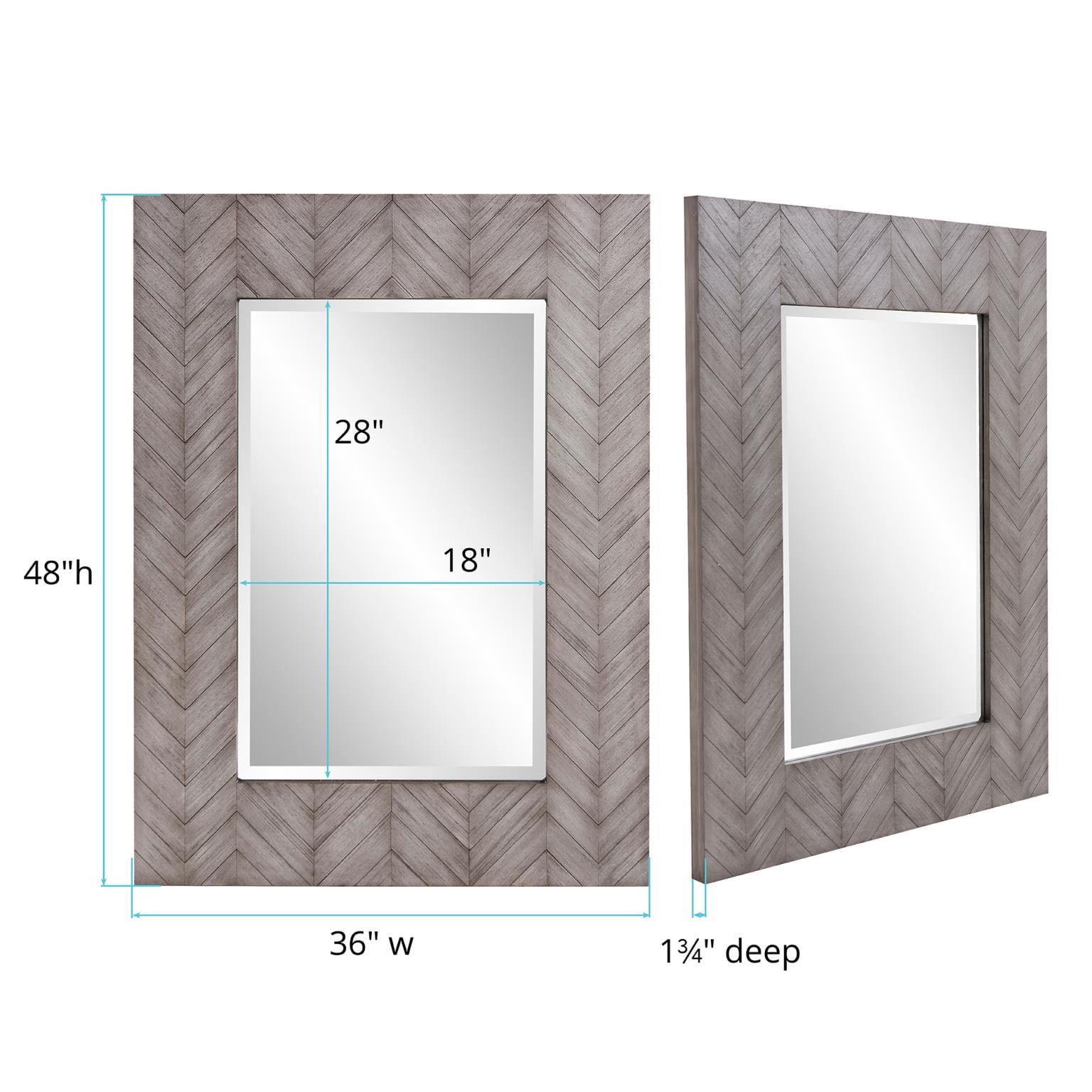 Tyler Dillon Gray Washed Rectangular Wall Mirror with Wooden Chevron Frame - 30 x 40" x 1.1/2""