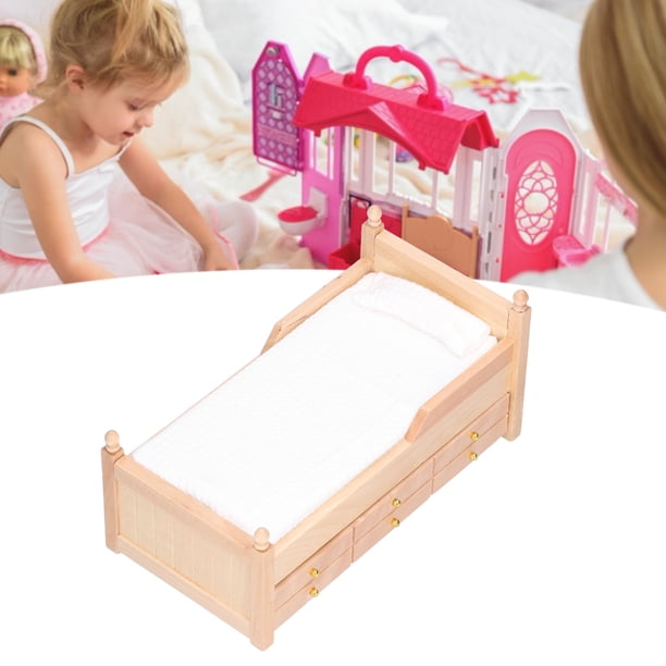 Cama Para Casa De Muñecas, Diseño De Cajones Camas Para Muñecas Glamour Elegancia De Abedul 1:12 Mano De Obra Exquisita Con Almohada Para Casa De Muñecas