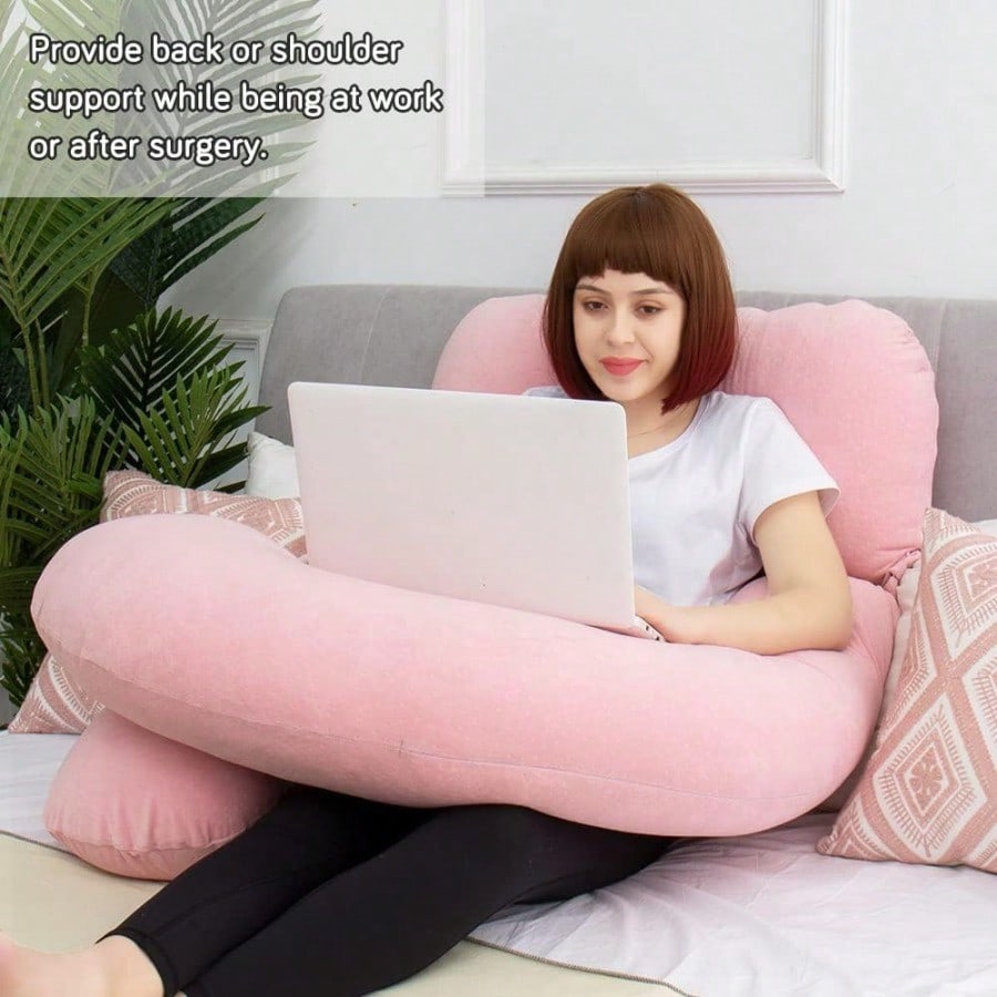 60in Full Body Pillow Nursing Maternity And Pregnancy Pillow Extra Large U Shape Pillows With Detachable Side Separate Support Pillow And Removable Cover Velvet Light Pink