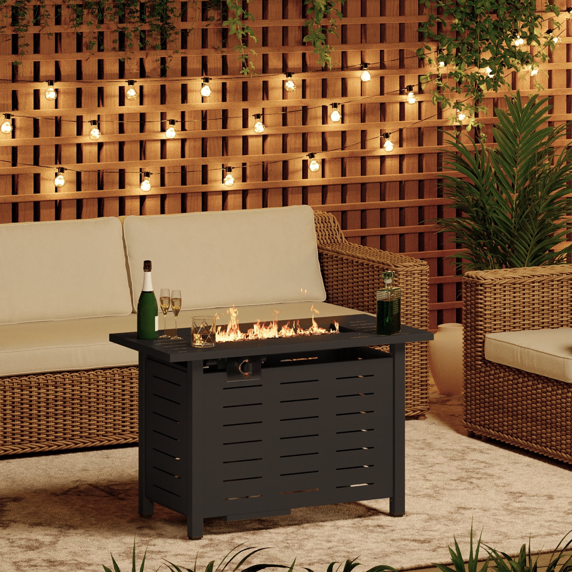 Aoxun 44" Propane Fire Pit Table, 50,000 BTU Auto Ignition Steel Gas Fire Pit with Removable Lid & Waterproof Cover for Patio, Backyard, Black