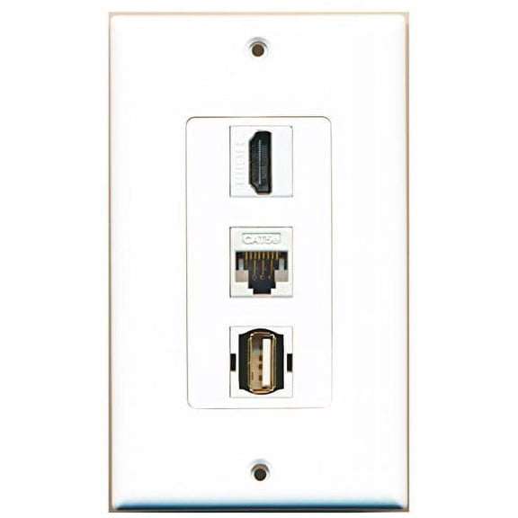 RiteAV - 1 Port HDMI and 1 Port USB A-A and 1 Port Cat5e Ethernet White Decorative Wall Plate