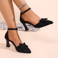 thumbnail image 6 of hoksml Women's Flock Bow Ankle Strap Heel Pumps, Pointed Toe Block Heel Shoes for Office and Party Wear, 6 of 9