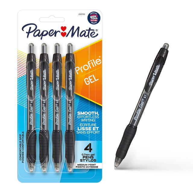 Paper Mate Profile Gel Pens, Medium Point (0.7 mm), Retractable, Black Ink, 4 Count