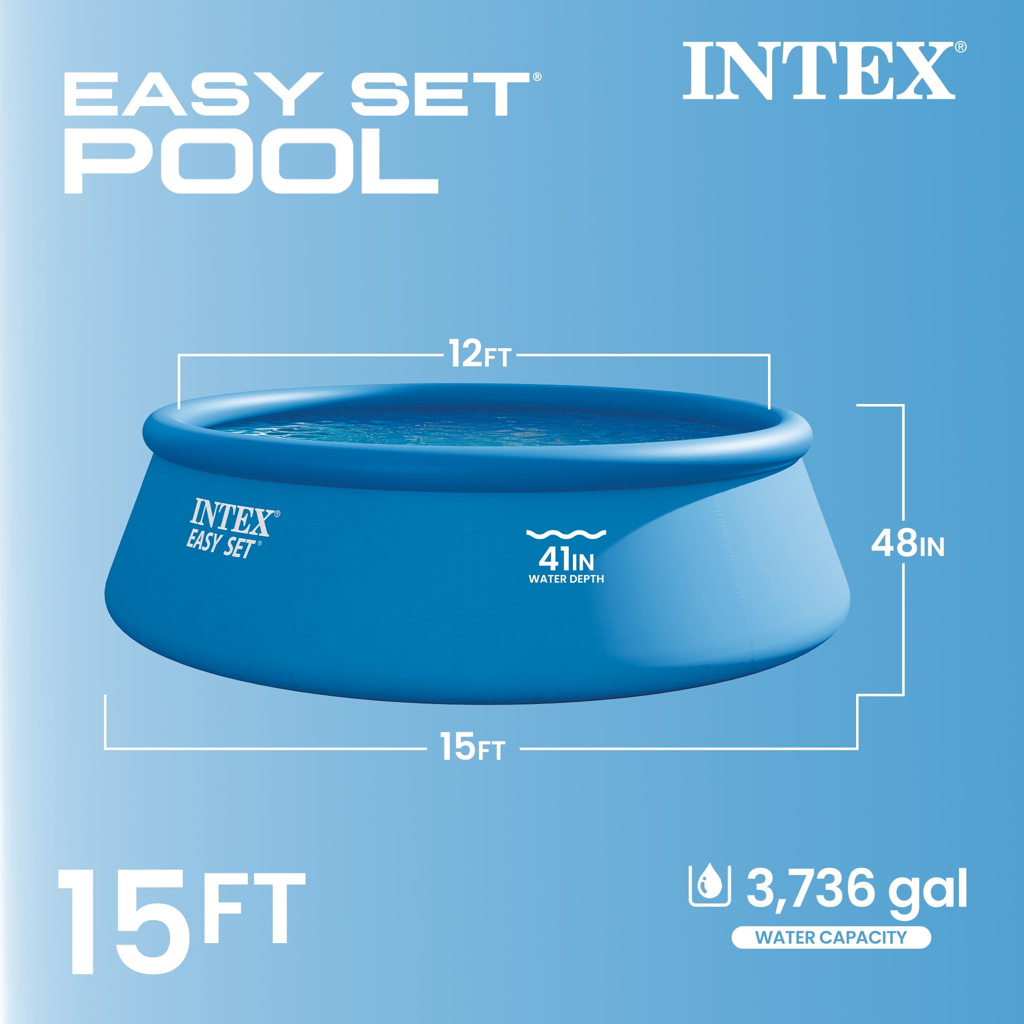 INTEX Easy-Set 15’ x 48’ Round Inflatable Outdoor Above-Ground Pool