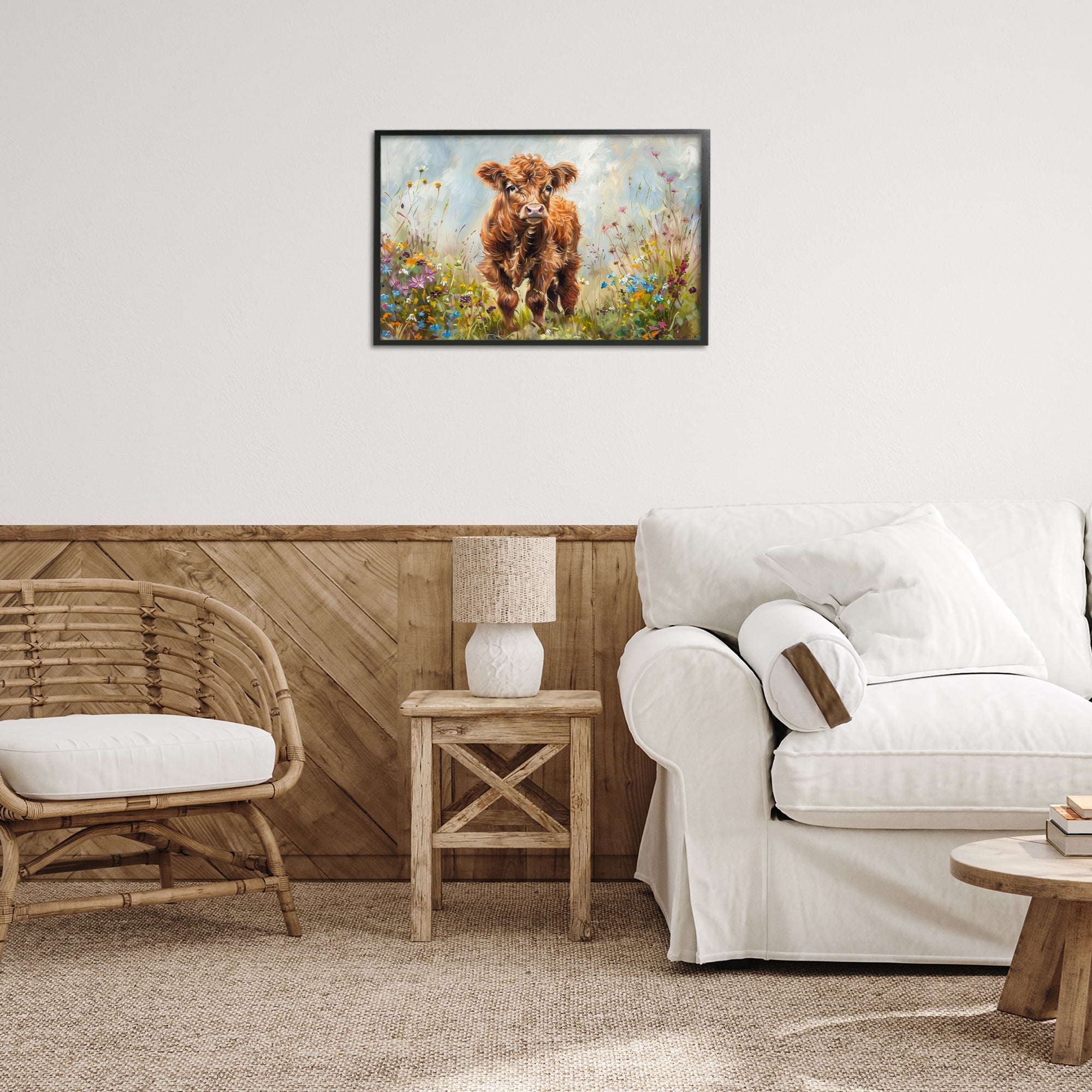 Stupell Industries Mountain Cow Scene Animals & Insects Painting Black Framed Art Print Wall Art, 24 x 16
