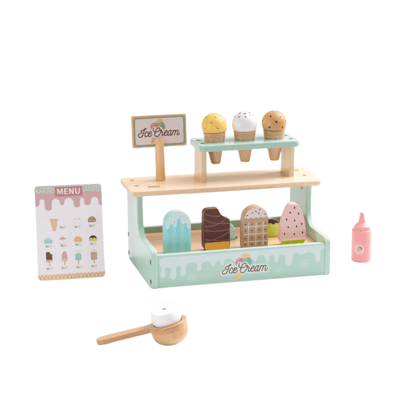 Tookytoy Wooden Ice Cream Shop Pretend Play Food Set, 17-Piece Kids Role Play Toy