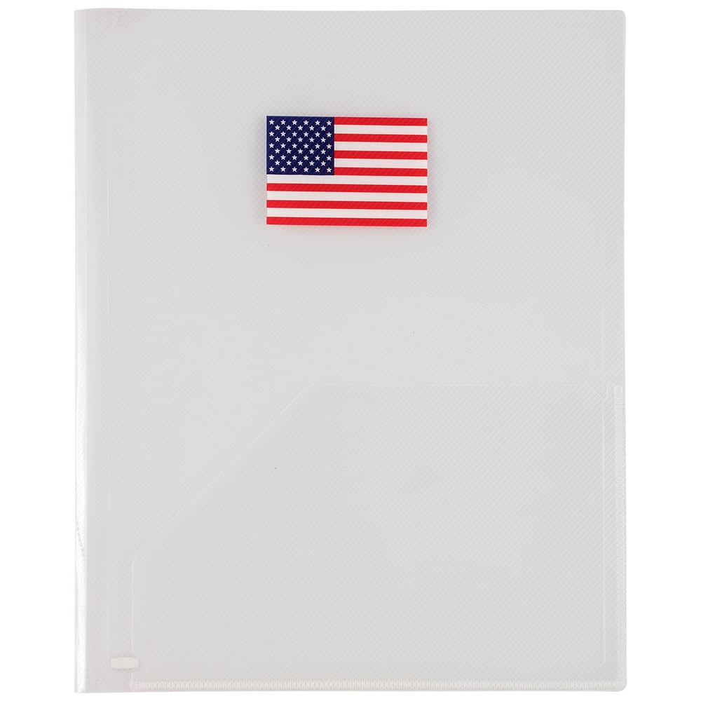 JAM Paper Plastic Two Pocket Presentation Folders, Clear w/ American Flag, 12/Pack