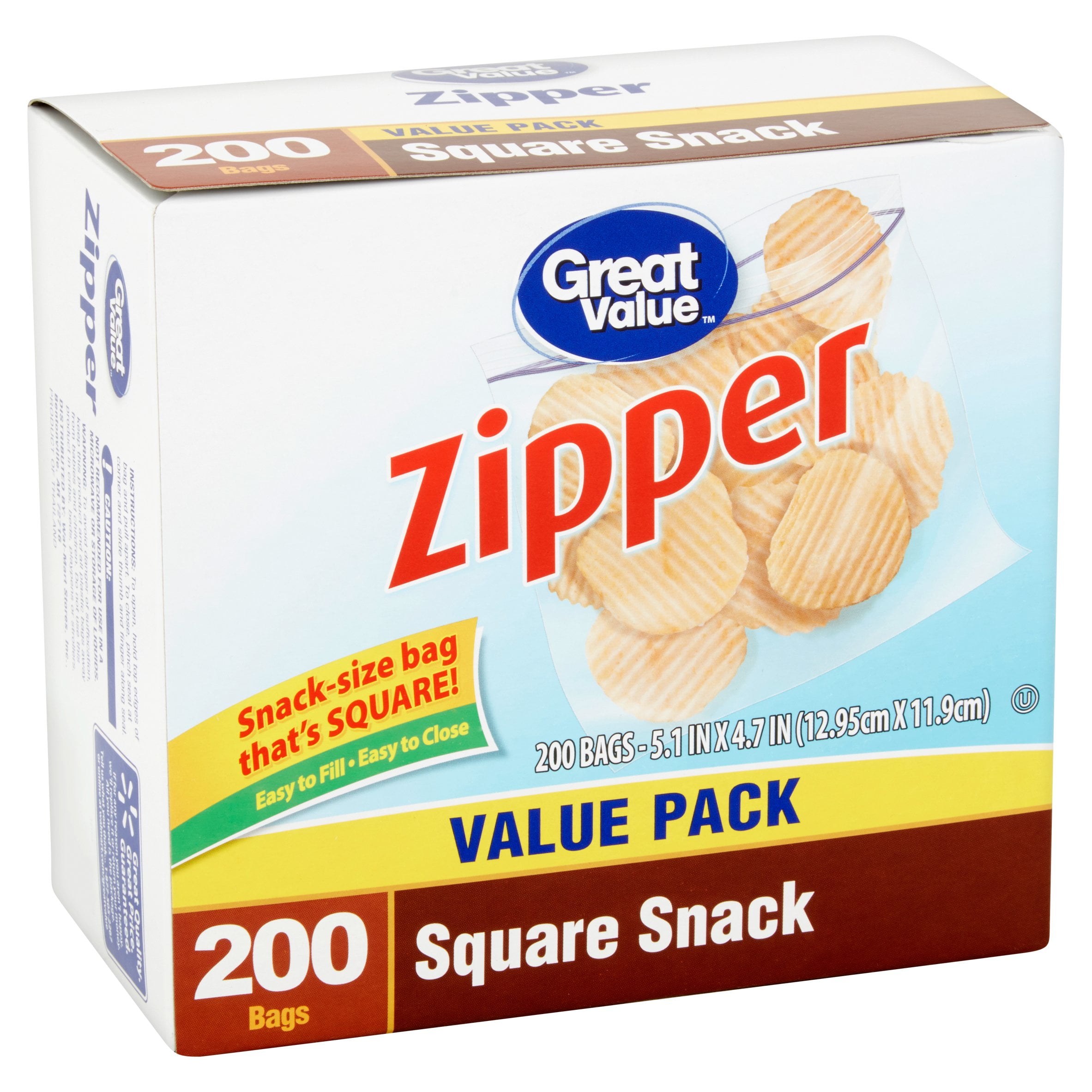 Great Value Zipper Square Snack Bags Pack 200 Count