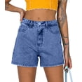 thumbnail image 1 of Pantalones cortos de mezclilla de cintura alta, elásticos, azul marino, talla XL, para mujer, 1 of 5