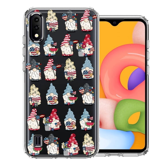 MUNDAZE Samsung Galaxy A01 USA Fourth Of July American Summer Cute Gnomes Patriotic Parade Double Layer Phone Case Cover