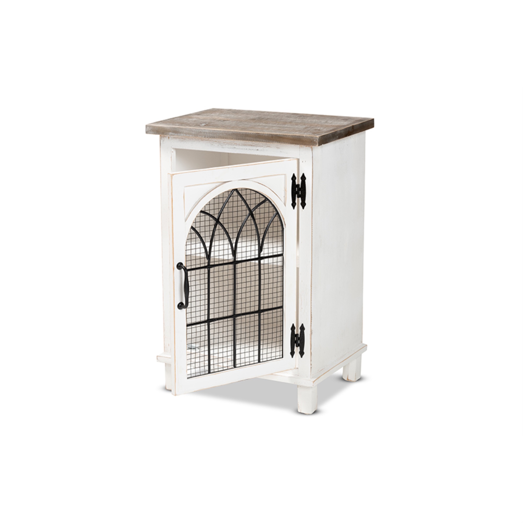 Baxton Studio Faron Distressed White and Brown Finished Wood 1-Door Nightstand - image 2 of 5