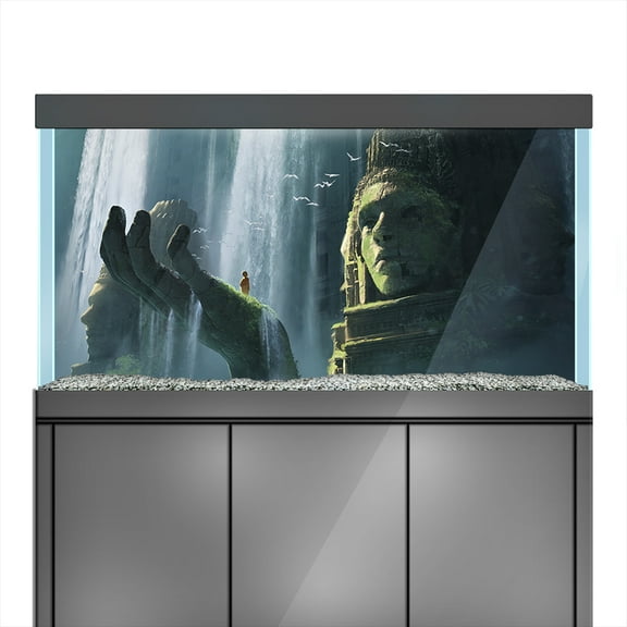 Aquarium Background Stickers  - Buddha Statue India - Fish Tank Reptile Terrarium Decor Poster