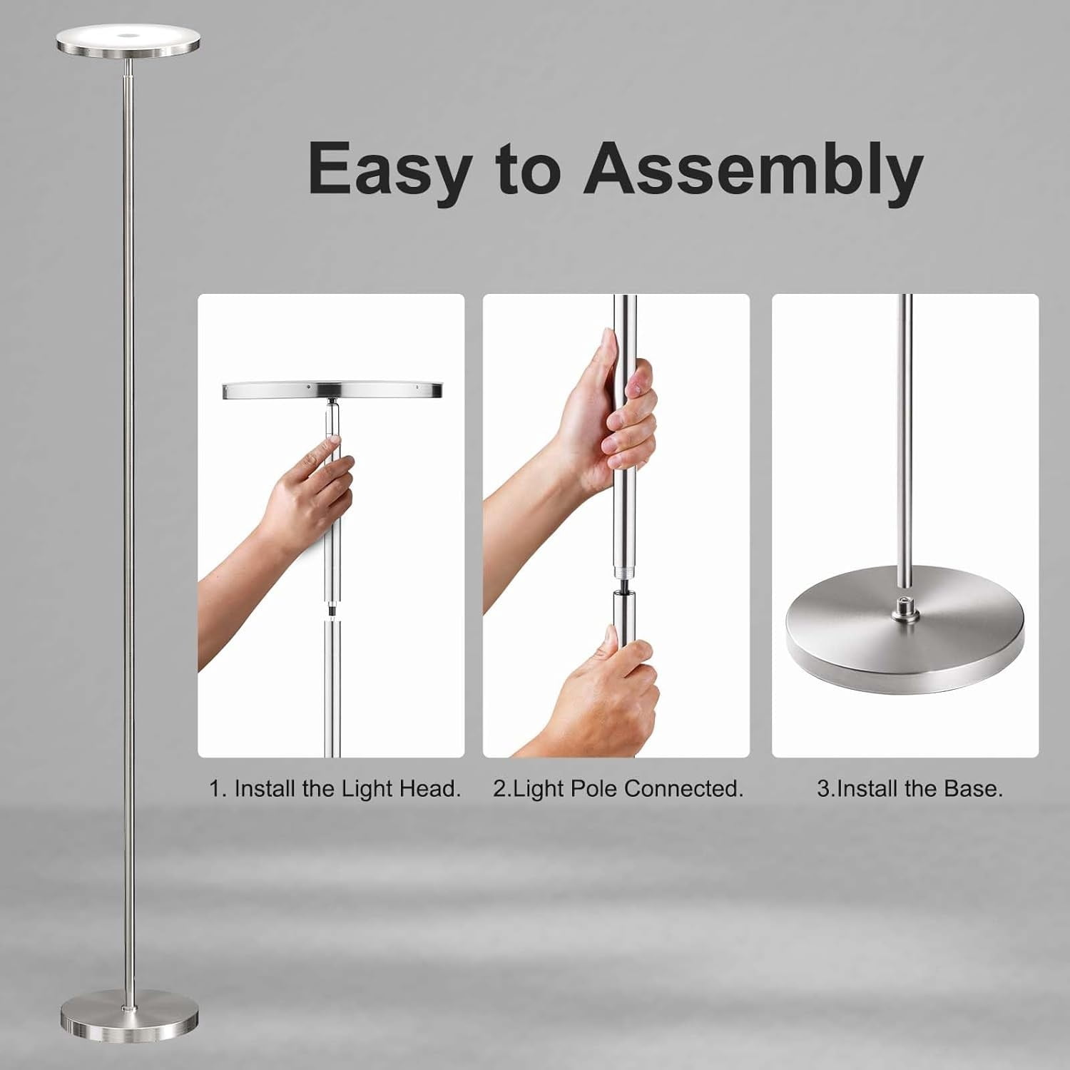Floor Lamps for Living Room, 32W/3000LM Super Bright LED Floor Lamp with Remote Control, 69" Tall Standing Lamp with Stepless Dimmable, Modern Corner Lamp for Bedroom, Office Nickel