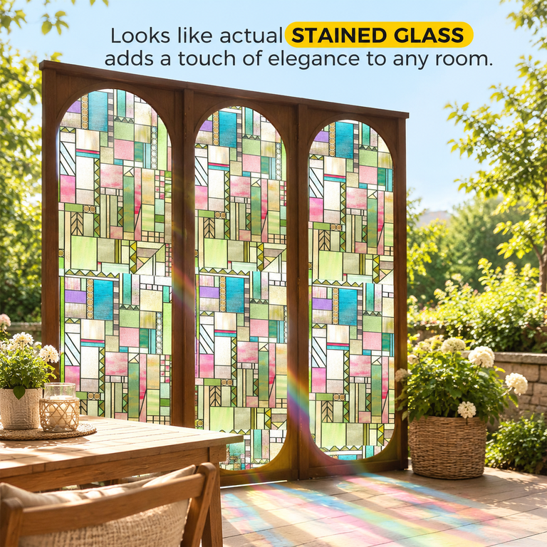 Colorful Abstraction 35.4 x 78.7 inches 3D Stained Glass Decorative ...
