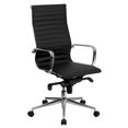 thumbnail image 1 of High Back Black Ribbed Leather Executive Swivel Chair with Knee-Tilt Control and Arms, 1 of 9