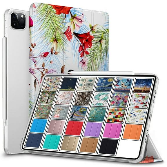 DuraSafe Cases iPad PRO 11 Inch 2 2020 3 2021 4 2022 [ PRO 11 2nd 3rd 4th ] MHMT3LL/A MHMU3LL/A MY332LL/A MY342LL/A Printed Slim PC Dual Angle Stand Clear Flip Back Cover - Birds & Flowers