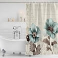 thumbnail image 4 of Blue Green Floral Waterproof Fabric Shower Curtain,Spring Summer Mallow Flowers Retro Waterproof Fabric Shower Curtain for Bathroom Curtains Bathtubs Shower Curtains with 12 Hooks Standard 72x72, 4 of 7
