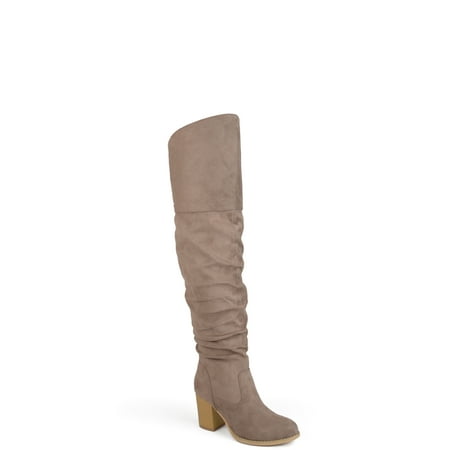 mid calf stacked heel boots