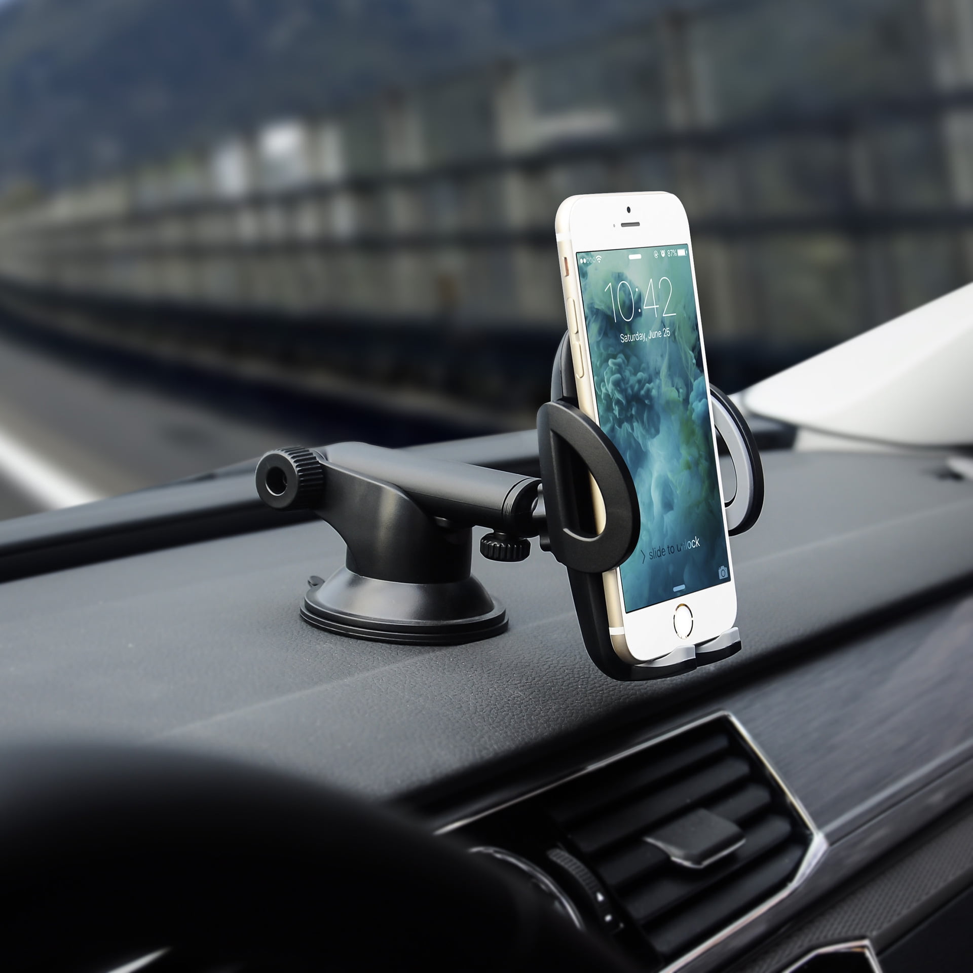 Accessoire Auto Universel Support Téléphone Voiture En Silicone - Ventouse Puissante - Rotatif 360° - Réglable - Pour Tous Modèles De Smartphones Accessoire Voiture Téléphone Main Libre