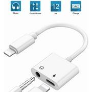 iPhone Headphones Adapter, 2 in 1 Lightning to 3.5 mm Headphone/Earphone Jack Adapter Aux Audio & Charger Cable Splitter for iPhone 12/11/XS/XR/X/8/7/SE, Support All iOS
