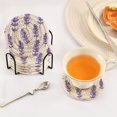 thumbnail image 3 of Yayeee 6 PCS Drink Coasters with Holder Set Woven Absorbent Round Tabletop Hot Pad, Lavender Pattern, 3 of 7