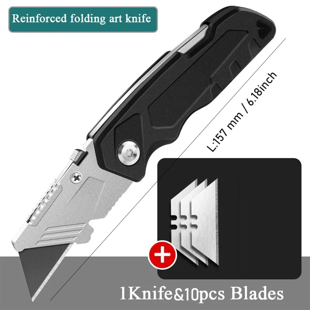 SaKaguro Folding Utility Knife,Boxs Cutter,Adjustable Angles,Carpenter Tool,Blade Storage-Holds 3 Compatible Blades (black)
