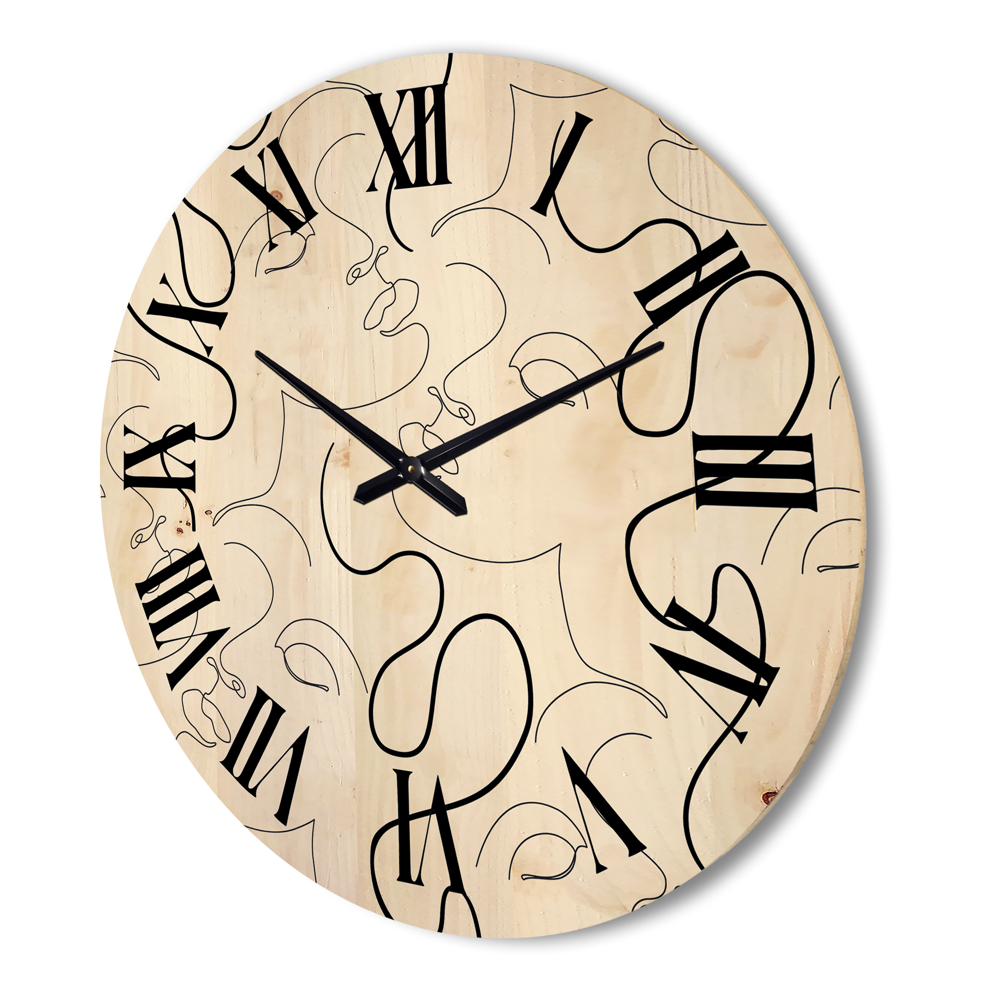 Designart 'Black and White One Line Drawing Portraits' Modern Wood Wall Clock