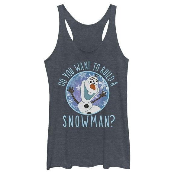 Women's Frozen Olaf Build Snowman Racerback Tank Top Navy Blue Heather Large