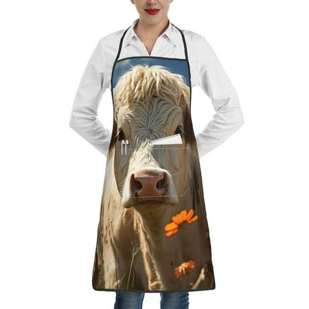 

Rocae Daisy Meadow Cow for Kitchen Aprons for Women Adjustable Cooking Kitchen Chef Apron for Men with Pockets