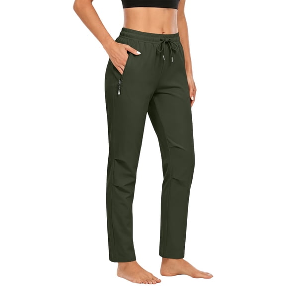 Hurxie Womens Athletic Pants Lightweight Quick Dry Jogging Pants with Pockets for Lounge, Workout, Hikking, Golf, Travel with Zipper Green,S