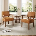thumbnail image 4 of Mid-Century Modern Accent Dining Chair – PU Leather Upholstered Armchair with Vertical Stripe Design, Wooden Frame, Ergonomic Lounge Chair for Living Room, Dining, Bedroom and Home Office, Orange, 4 of 8