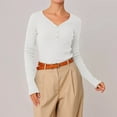 thumbnail image 2 of RXMEKW Long Sleeve V-Neck Base Layer Shirt For Women, Casual Solid Color Polyester Top, 2 of 9