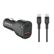 38W Fast Charging Dual Port Car Charger and 3A USB-C to USB-C (3 Feet) for Samsung Galaxy S22, S22  Plus, S22 Ultra - Black