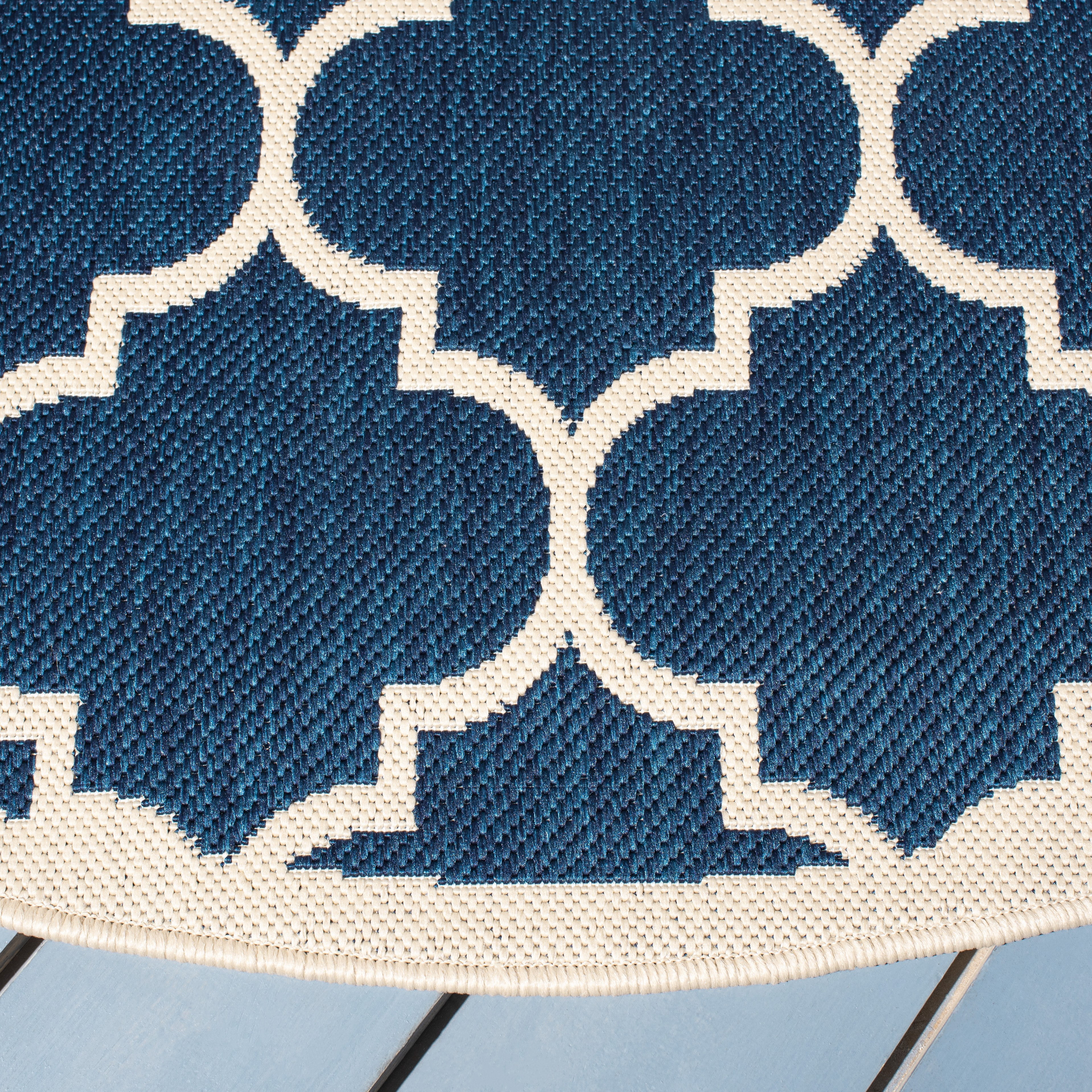 Safavieh Courtyard Alyssa Geometric Indoor/Outdoor Area Rug, Navy/Beige, 6'7" x 6'7" Round