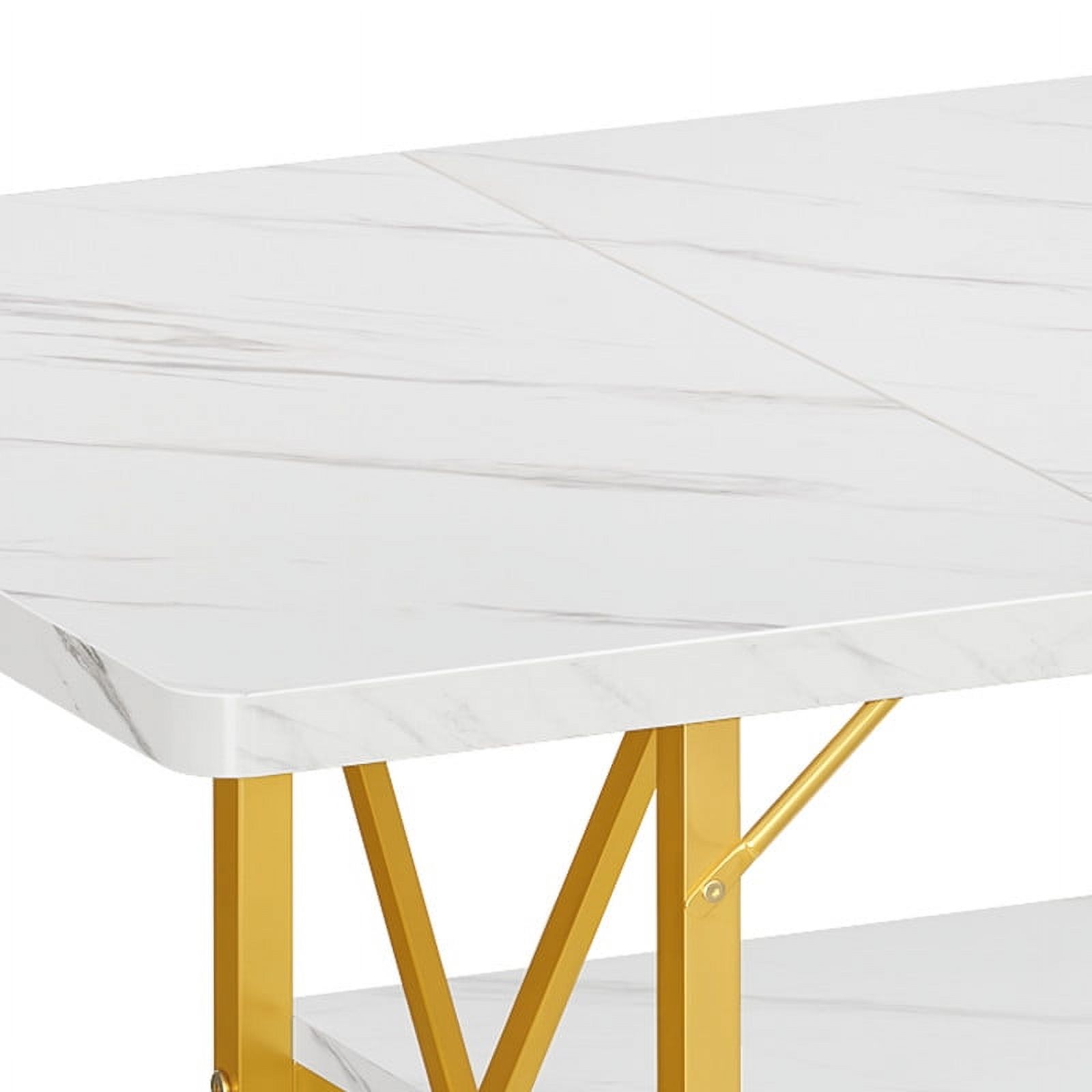 Uforic 47" Dining Table for 4, Dining Room Table with Storage Shelf, ModernRectangle Kitchen Table for Home Kitchen Dining Room Living Room, White& Gold