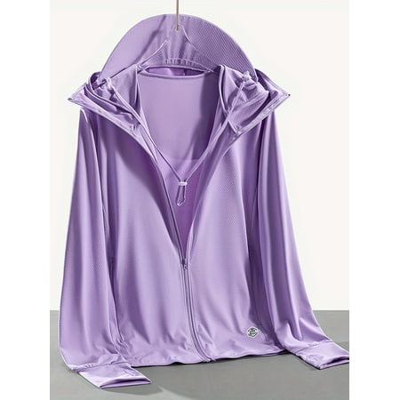 

Womens Solid Color Semi-Sheer Nylon Long Sleeve Sun Protection Hooded Shirt with Drawstring and Pocket - UPF Protective Breathable Stretchy and Casual - Perfect for Outdoor Activities