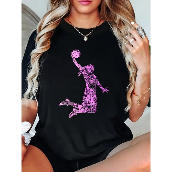 Basketball Girl Women T-Shirt Graphic Tee summer Tops For Women Round Neck Fashion Cotton shirts