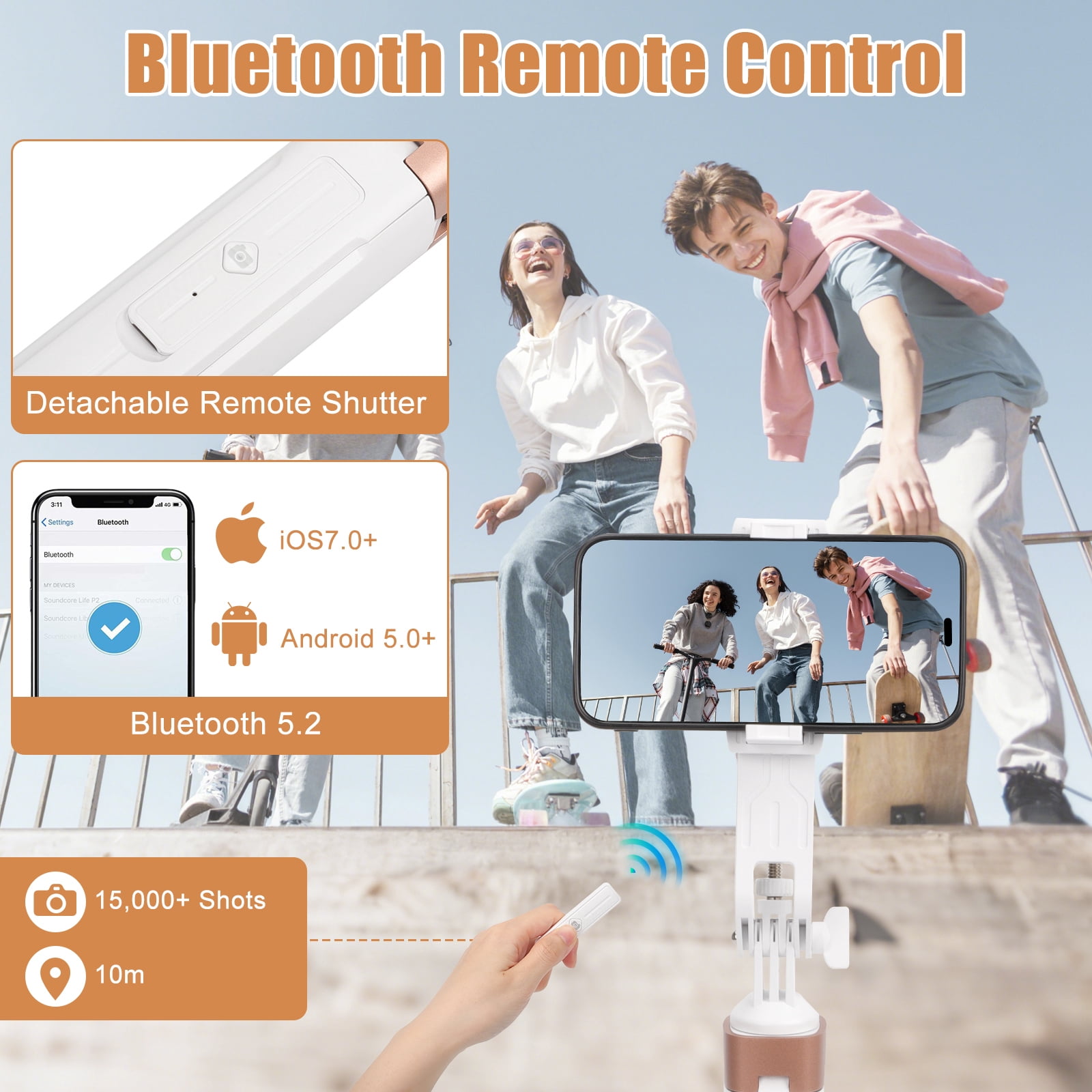 70" Phone Tripod, Extendable Selfie Stick Tripod with Bluetooth Remote, All-in-One Aluminum Phone Tripod Stand for GoPro, 4.7"-7" iPhone and Android Smartphones