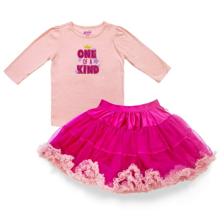 Only Girls - Graphic 3/4 Puff Sleeved Top and Ruffled Tutu Skirt Set ...