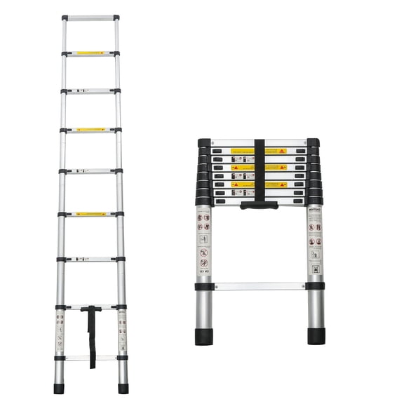 Heavy Duty Aluminum Alloy Telescoping Ladder 8.5 Feet Portable Multi-Purpose Folding Ladder with an Impressive Load Capacity of 300 Pounds