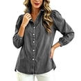 thumbnail image 2 of TGSLY Women's Ruffle Trim High Collar Denim Jacket Lightweight Button Down Puff Long Sleeve Tops Dressy Casual Solid Color Trucker Coat XXL, 2 of 10