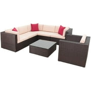 Homall 7 Pieces Patio Conversation Set Outdoor Rattan Furniture Sectional Sofa with Glass Table, Beige